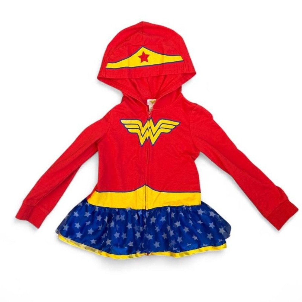 Wonder Woman Costume Hoodie Dress Girls Size 6 Red Blue Tulle Tutu Zip Up DC